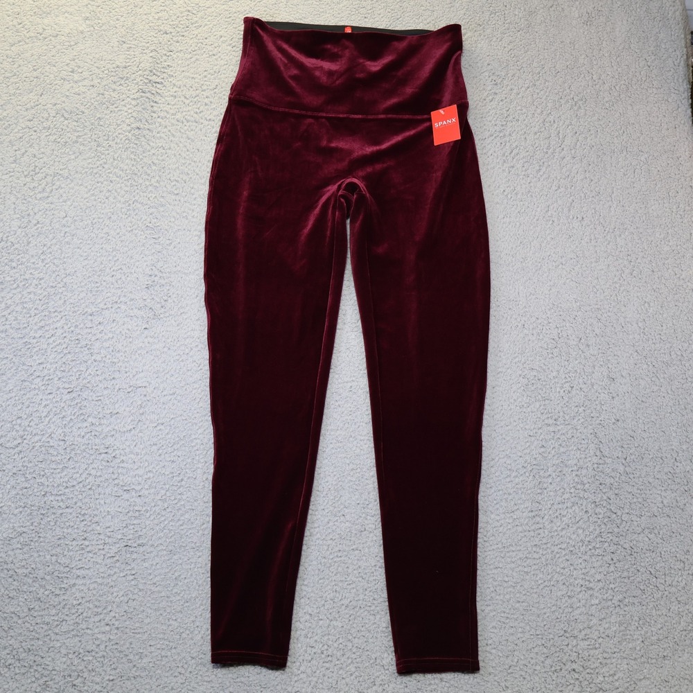 Spanx Velvet Leggings Burgundy Wine High Waist Shaping Pants 2070P Womens 1X NWT
